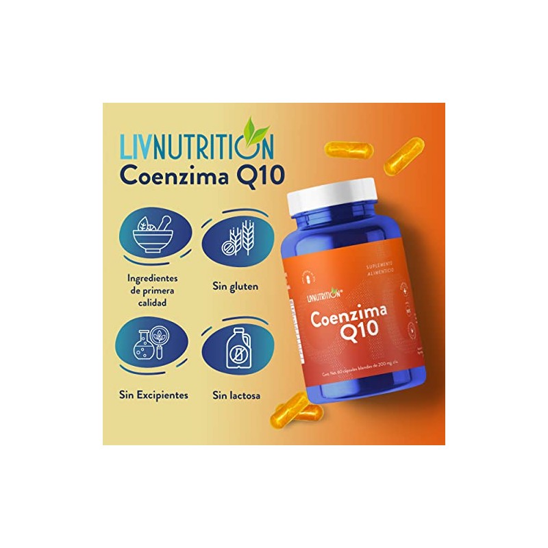 Liv Nutrition Coenzima Q10 200 Cápsulas Vegano Gluten Suplemento Alimenticio