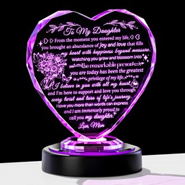 Ornalrist Gifts for Daughter from Mom, Birthday Gifts for Daughter from Mom, to My Daughter Heart-Shaped Keepsake with LED Light Base, Christmas Birthday Present for Daughter