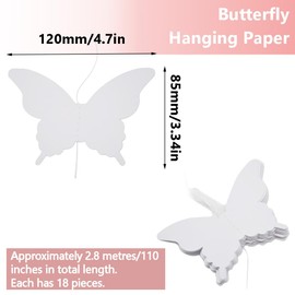 Ruidee Pack of 4 Paper Butterfly Banner 2.8 m 3D Butterfly Garland for Hanging Colourful Butterfly Paper Garland for Wedding, Birthday Party Decoration (HD/White)
