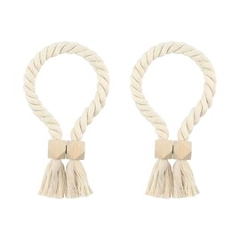 2-Pack Magnetic Curtain Tie Backs, 22.8" Braided Rope Holdbacks with Strong Magnets for Thin,Thick Curtains, Pearl Accent & Modern Design (Black/White)