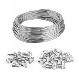 CCTVMTST 1/16 inch 316 Stainless Steel Cable Wire Rope, 65 FT Length 7x7 Strand Core with 50 Pieces Aluminum Sleeves and 12 Pcs Thimbles