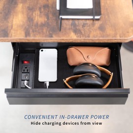 VIVO 16 inch Under Desk Slide Out Drawer with Power Strip for Charging, Storage Organizer, Black, DESK-DR16-BP