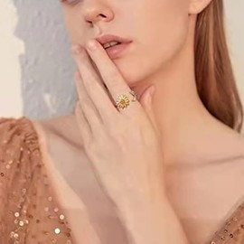 Adjustable Flower Rings Sunflower Ring for Women Girlfriend (Style 1, One size)