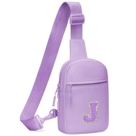 KKXIU Gifts for 6 7 8 9 10 11 12 Year Old Girls Initial Sling Bag Trendy Crossbody Fanny Pack for Teens, Purple, J