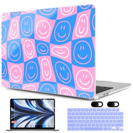 MEEgoodo Case for MacBook Air M4/M3/M2 13.6 inch 2025 2024 2022, Fit Model A3240 A3113 A2681, Compatible with MacBook Air 13 inch, Laptop Hard Shell Case with Keyboard Cover, Smiling Faces & Checkered