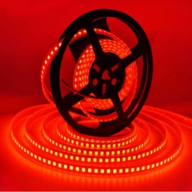 HAASHADA LED Lights Strips, Super Bright DC12V 5m/16.4ft 15000LM SMD5054 (5050 Upgraded) 600 LEDs Strip Lights, Dimmable Flexible LED Ribbon Tape Strips,Tube Waterproof IP67 Red