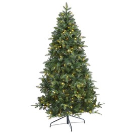 Nearly Natural 6ft. Grand Teton Spruce Flat Back Artificial Christmas Tree with 180 Clear LED Lights and 727 Bendable Branches