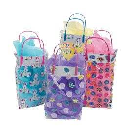 Easter Gift Bags Assortment - 36 Bags with handles in bright colors and patterns - Easter Hunt and Party Supplies