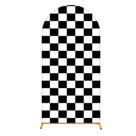Arch Backdrop Cover 6FT Checker Monster Truck Birthday Party Decorations Arch Cover Spandex Fitted Circle Car Racing Arch Backdrop Covers for Kid Boys Let's Go Racing Party Supplies （Black & White）
