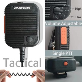 BAOFENG UV-5R Tactical Microphone Speaker Volume Adjustable Handheld for GMRS Ham Radio BF-F8HP UV-82 BF-888S (Black)