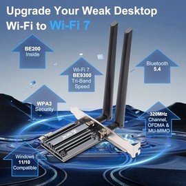 Tarjeta WiFi 7 PCIE 9.3Gbps 802.11BE WiFi 6E con Bluetooth 5.4 Tri-Band 4K QAM 320MHz WiFi 7 BE200 Adaptador de red inalámbrico interior para PC de computadora compatible con Windows 10/11 (no para