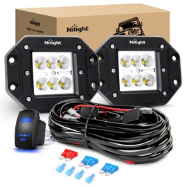 Nilight LED Light Bar 2PCS 18W Flush Mount Flood Led Off Road Lights 12V 5Pin Rocker Switch LED Light Bar Wiring Harness Kit, 2 Years Warranty, Model: ZH075