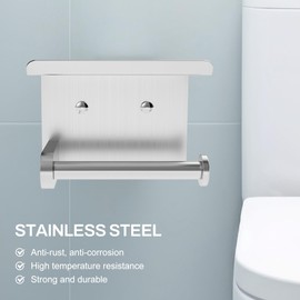 SetSail Toilet Paper Holder with Shelf Adhesive or Screw-in Bathroom Toilet Paper Roll Holders Wall Mount Brushed Nickel Heavy-Duty Tissue Holder for Bathroom Hardware Accessories, 2 Packs