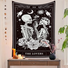 Naykow Skull Tapestries Black and White Skeleton Gothic Grunge Dark Witchy Wall Hanging Decor Tapestry for Bedroom Aesthetic Alt Room (60x80 inches vertical)