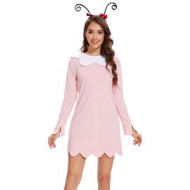 WXCTEAM Adult Women's Christmas Pink Dress Gown Costume With Headband (Pink, XL)