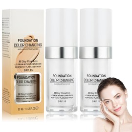 2 PCS Color-Changing Foundation for Mature Skin, 30 ML - SPF Sunscreen, Long-Lasting & Waterproof - Universal Shade for All Skin Types - Moisturizing & Anti-Aging Formula