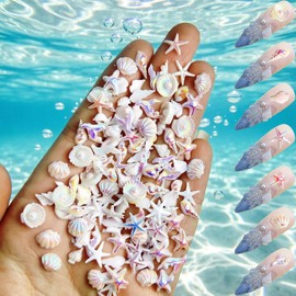 BTIYMU Pack of 70 Nail Art Mini Nail Decoration Stones Nail Art Charms Set Nail Art Glitter Stones Nails, Starfish Shell Nail Jewellery Colourful Rhinestones Small