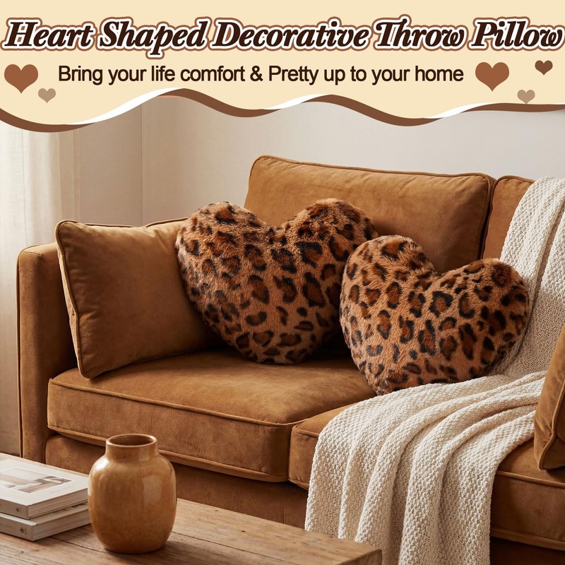 Fiwochic 2 Pack Leopard Throw Pillows, Small Heart Shaped Wedding
