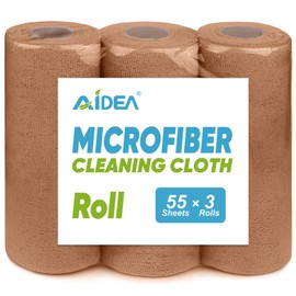 AIDEA Microfiber Cleaning Cloth 165 Sheets 3 Roll, Microfiber Towels for Cars, Shop Rags Washable, Cleaning Rags Reusable Paper Towels for Automotive, Mechanic, Workshops, House,11×9", Coffee