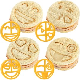 Emoji - Juego de 4 cortadores de sándwich para niños de regreso a la escuela, quitar la corteza en la cara sonriente, corazones y diseños de besos, se adapta fácilmente a la mayoría de cajas bento