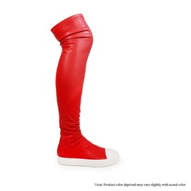 Liliana Women Thigh High Boots Flat Over The Knee Round Toe Tall Boots WANNABE-1 Red 8