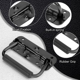 Jesustree Folding Handle, Stainless Steel, Pack of 4, 100 mm Carry Handle Hardware Boxes Handle with Spring for Flightcase, Speaker Boxes, Toolbox, Door Tool Boxes (Black)