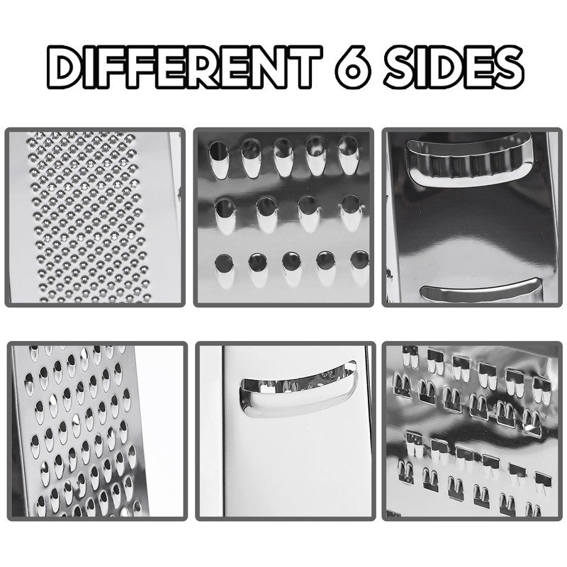Cheese Grater, Box Graters for Kitchen, 6 Sides Stainless Steel