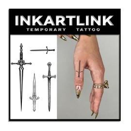 INKARTLINK Tattoo Tech, 2 Sheets Medium Semi Permanent Tattoo, Adult Art Design Temporary Tattoos, Lasts 1-2 Weeks, Waterproof, Realistic Look, No Reflection (European Sword)