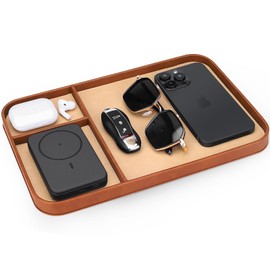 SENEN Leather Tray, Small Items, Fashion Tray, Desk, Entryway, Fine Leather, Keys, Watches, Wallets, Small Items, etc. (Brown Frame)