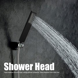 Handheld Shower Head, G1/2 Flat Square Shape Shower Head Hand‑Held Full Copper Shower Sprayer for Bathroom Showering System(Matte Black)
