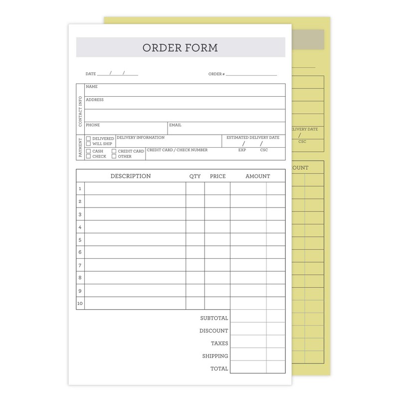 Simply Classic 2-Part Carbonless Order Form Pad / 50 Sets