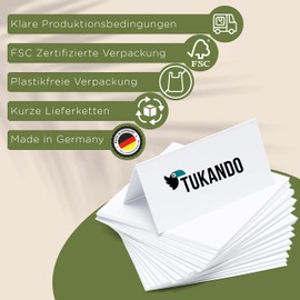 TUKANDO 50 Blank Place Cards [Made in Germany] Place Cards White 10 x 10 cm for Name Badges Wedding Christmas Birthday Buffet Table Numbers & Price Tags