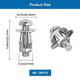 Petal Nuts M4 x 20.20 Pieces Jack Nuts, Nut Expansion with Screws Assembly, Petal Expansion Nuts, Petal Nuts, Cavity Dowels M4 Metal, for Hollow Wall Iron Skin Line Use in Thin Soft Wall