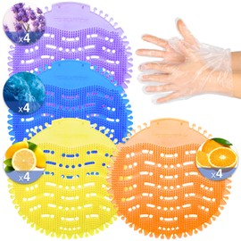16 PACK Urinal Deodorizer Screen with 100 Gloves-3D Wave Anti-Splash Odor Protection Urinal Cakes for Men Toilets, Four Scents Urinal Mats