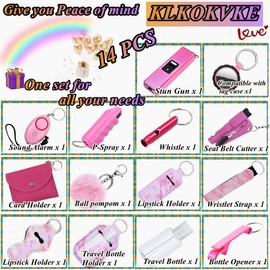 KLKOKVKE Wristlet Card Holder Set for Women with Whistle, Bottle Opener, Travel Bottle Holder and Wristlet Strap (Pink)