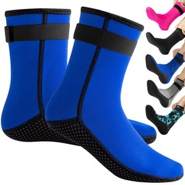 Tyuodna 3 mm neoprene socks, non-slip diving socks for adults, women, men, waterproof, thick swimming socks, for snorkelling, swimming, blue