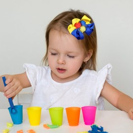 Flower Hair Bow Clips 3 Inch Handmade Kids Girls Cute Hairpins Grosgrain Ribbon Rose Hair Accessories for School Party Prom, Yellow&Blue