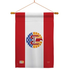 Breeze Decor HS108361-BO-03 French Polynesia World Nationality Decorative Vertical House Flag Set, 28"x 40" w/Flagpole, Multi-Color