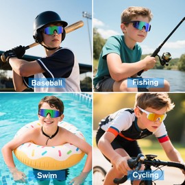 COASION Kids Baseball Sunglasses - Baseball Sunglasses for Boys Girls With Strap - Sports Softball Shades Age 3-10(White/Orange Red Mirror)