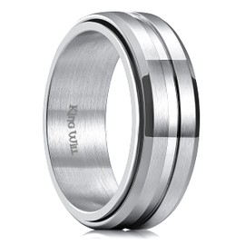 King Will 8mm Mens Women Silver Groove Spinner Stainless Steel Fidget Ring Grooved Anxiety Rings Stress Relieving Ring for Men 12