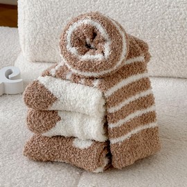 SHEKINI 5 Pairs Women's Soft Full Plush Warm Woolly Thermal Socks Various Comfortable Fluffy House Socks Breathable Cosy Cold Protection Leisure Socks, B,7142