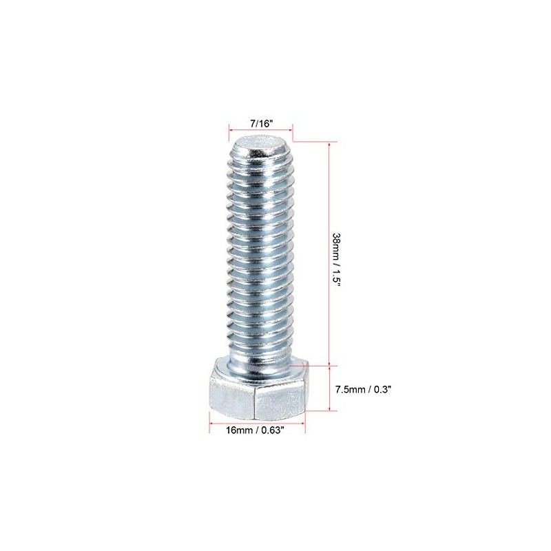 sourcing map Hex Head Screw Bolts Carbon Steel 7/16"-14x1-1/2" Fastener
