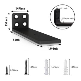 Heavy Duty Hidden L Shelf Brackets 5 Inch Long Wall Mounted Shelf Bracket Metal Floating Shelves (6 Pack)