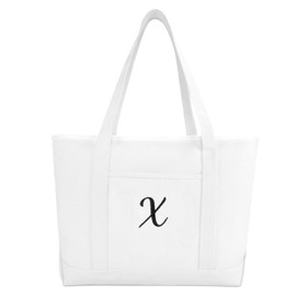 DALIX Large Canvas Tote Bag for Women Work Bag Beach Totes Monogrammed White X