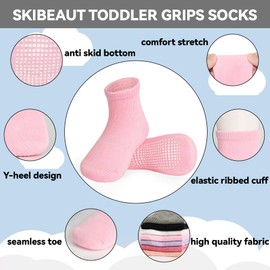 Skibeaut 20 Pairs Toddler Girl Socks, Baby Grips Non Slips Grippy Kids Crew Toddlers Boys Girl Socks with Gripper for 3-5 Years