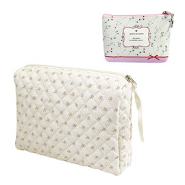 1 x Women Cosmetic Bag and 1 x Coin Holder Flower Design Fashion Cosmetic Bag Large Capacity with Zipper and Handle, Suitable for Travel, White, 23*18*6cm, Modern, White, Modern