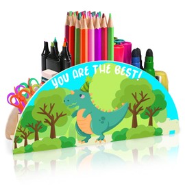 LUKIUP Dinosaur Pen Holder Children's Pen Organiser, Wooden Desk Organiser, Multifunctional Organiser for Children's Office Supplies, School Pencil and Other Stationery Storage