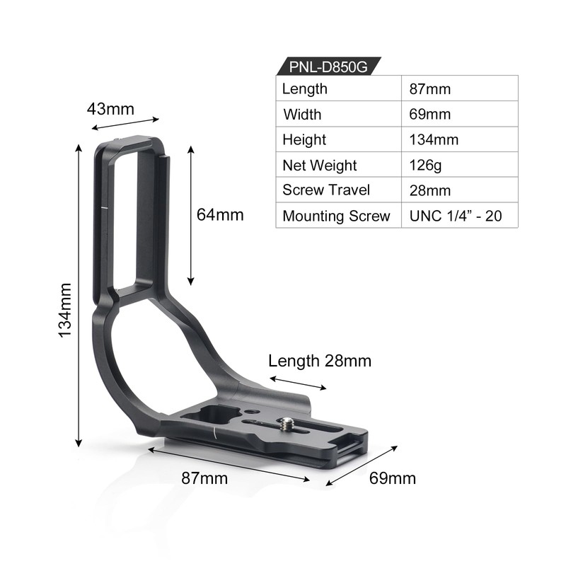 SUNWAYFOTO PNL-D850G L-Bracket for Nikon D850 + Grip