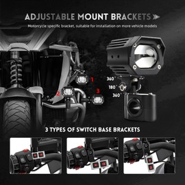 [Strobe] Motorcycle Auxiliary LED Driving Light Kit White+Yellow, Square Amber LED Fog Light for ADV Adventure Touring Off-road Bike ATV UTV 2PCS (Wiring Harness+Heavy Duty Mount Brackets)