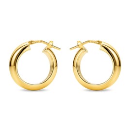 MIORE Jewellery Handmade in Italy, Earrings 925 Silver, Hoop Earrings 925 Silver, Chunky Hoops 15 mm Diameter, Earrings Gold-Plated 18 K Gold, Round Hoops Earrings Women's Earrings, Gold Plated